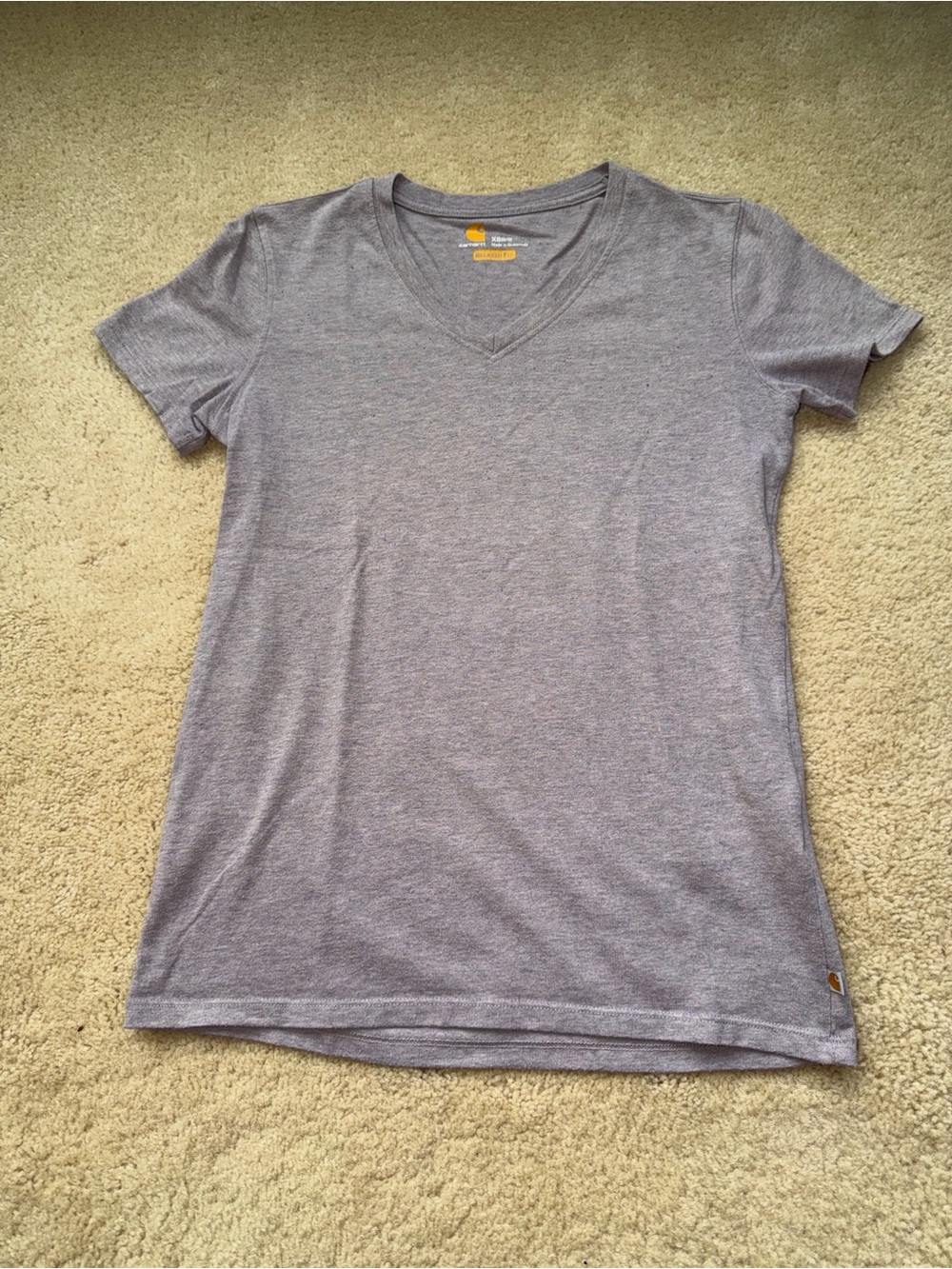 Carhartt Women’s Taupe Speckled Relaxed Fit V Neck T Shirt - Size XS - VGUC
